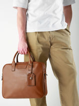 Leather Frandres Briefcase 2 Compartments Etrier Brown flandres EFLA8252-vue-porte